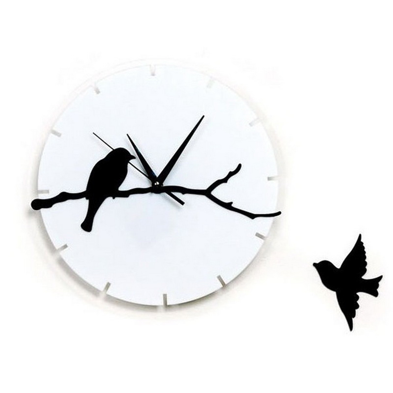 Wholesale- 12'' Quartz Silent Tree Branch Birds 3D Acrylic Wall Clock for Living Room Decoration