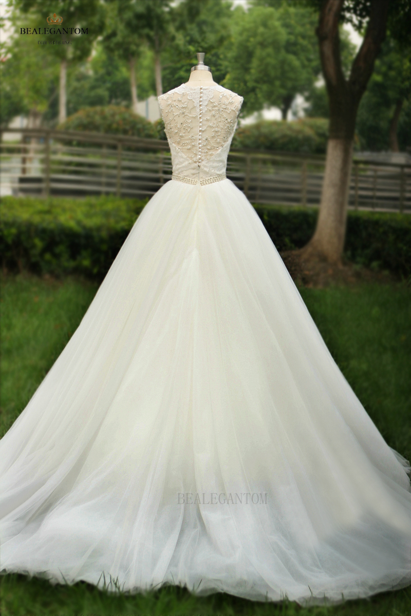 new real photo vneck white lace ball gown wedding dresses organza appliques beaded cheap vintage plus size bridal gowns bm30