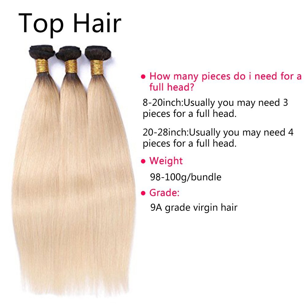 Brazilian Straight Human Hair Weaves Ombre T1b/613 Blonde Two Tone Color Full Head 3pcs/lot Double Wefts Remy Hair Extensions