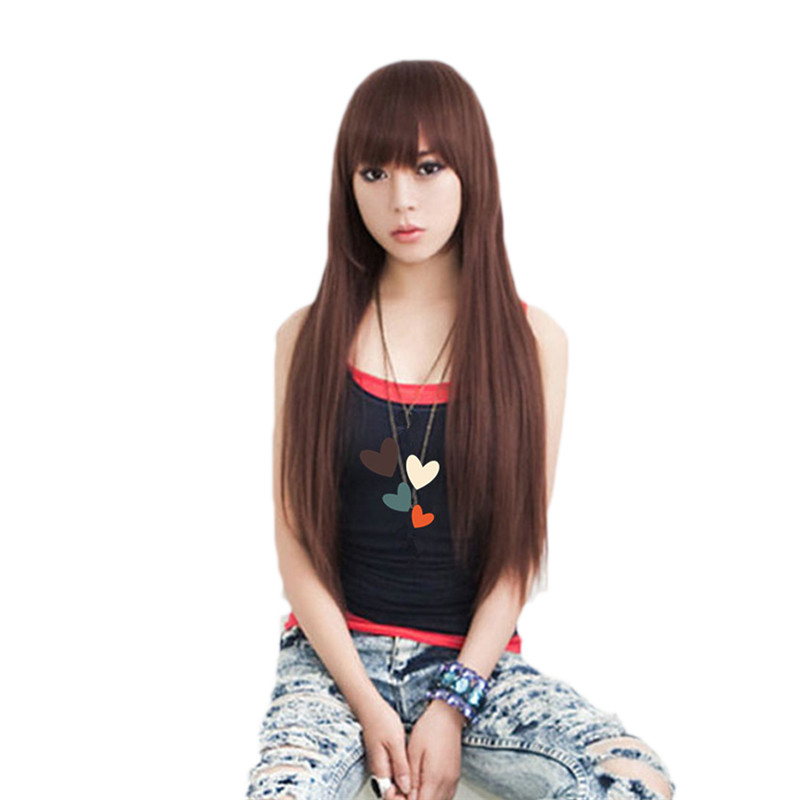 black wig natural wigs female long straight synthetic fiber hair soft realistic brown women 68cm