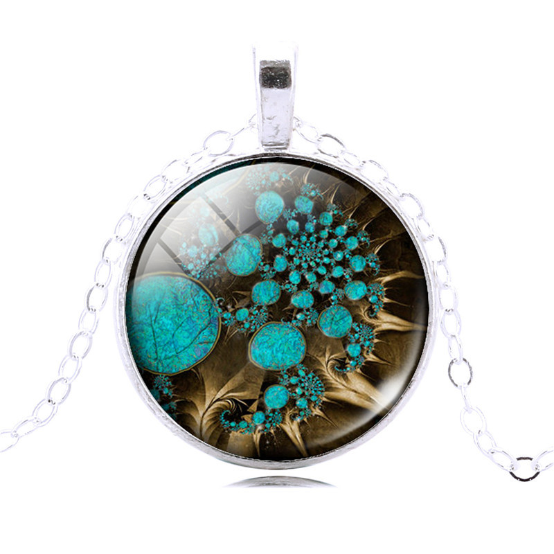 Wholesale-FIBONACCI Spiral Pendant Necklace Fractal Necklace Sacred Geometry Necklace Fashion Silver Color Statement Chain Necklace