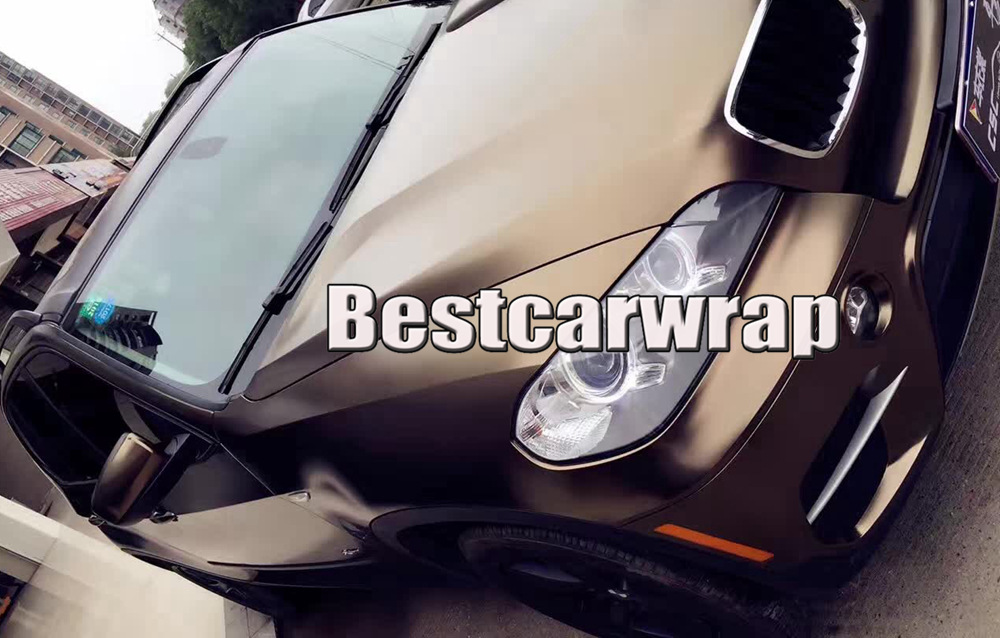 Top quality Brown Chrome Satin Vinyl Car Wrap styling Foil covering stickers bronze Chrome Vehicle WRAPPING skin size 1.52x20m/Roll