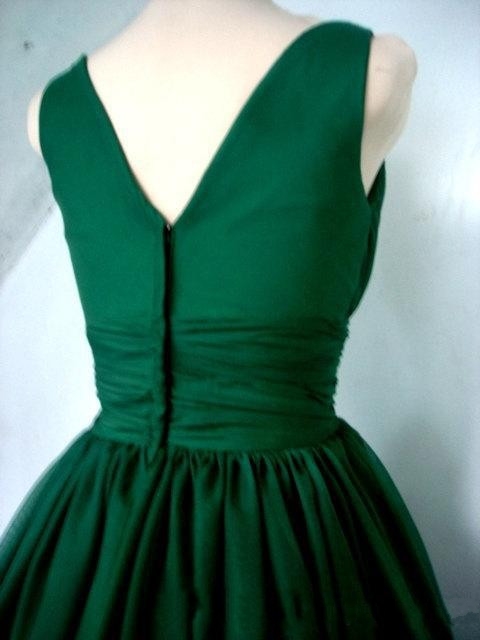 Emerald Green 1950s Cocktail Party Dress Vintage Tea Length Plus Size Chiffon Elegant Ruched V-neck Straps Real Photo Short Prom Gowns