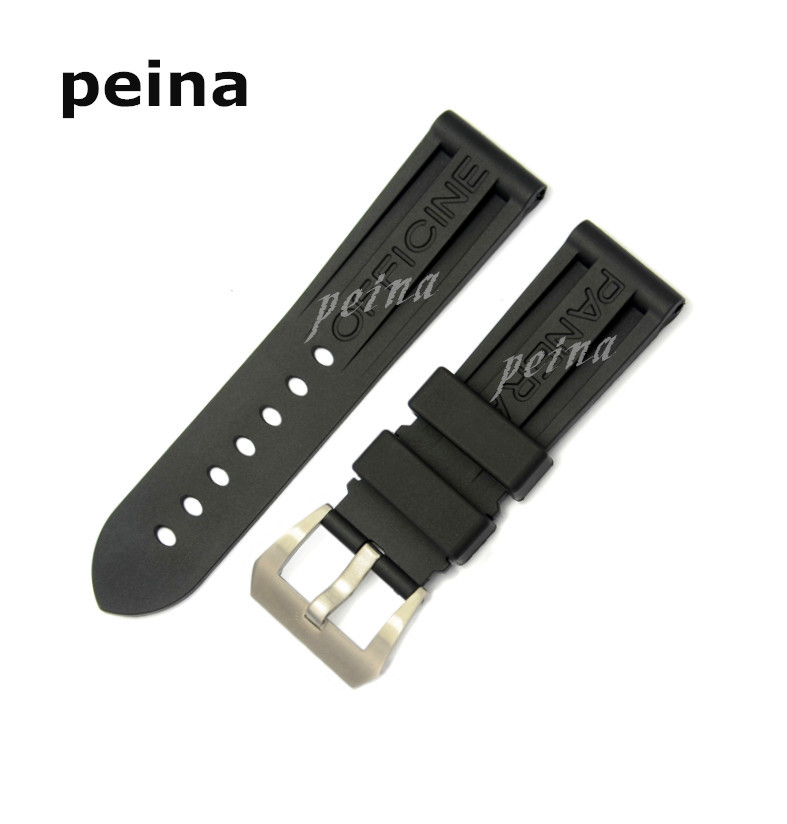 

22mm 24mm MAN NEW Top Grade Black Diving Silicone Rubber Watchbands Strap FOR PANERAI, Black;brown