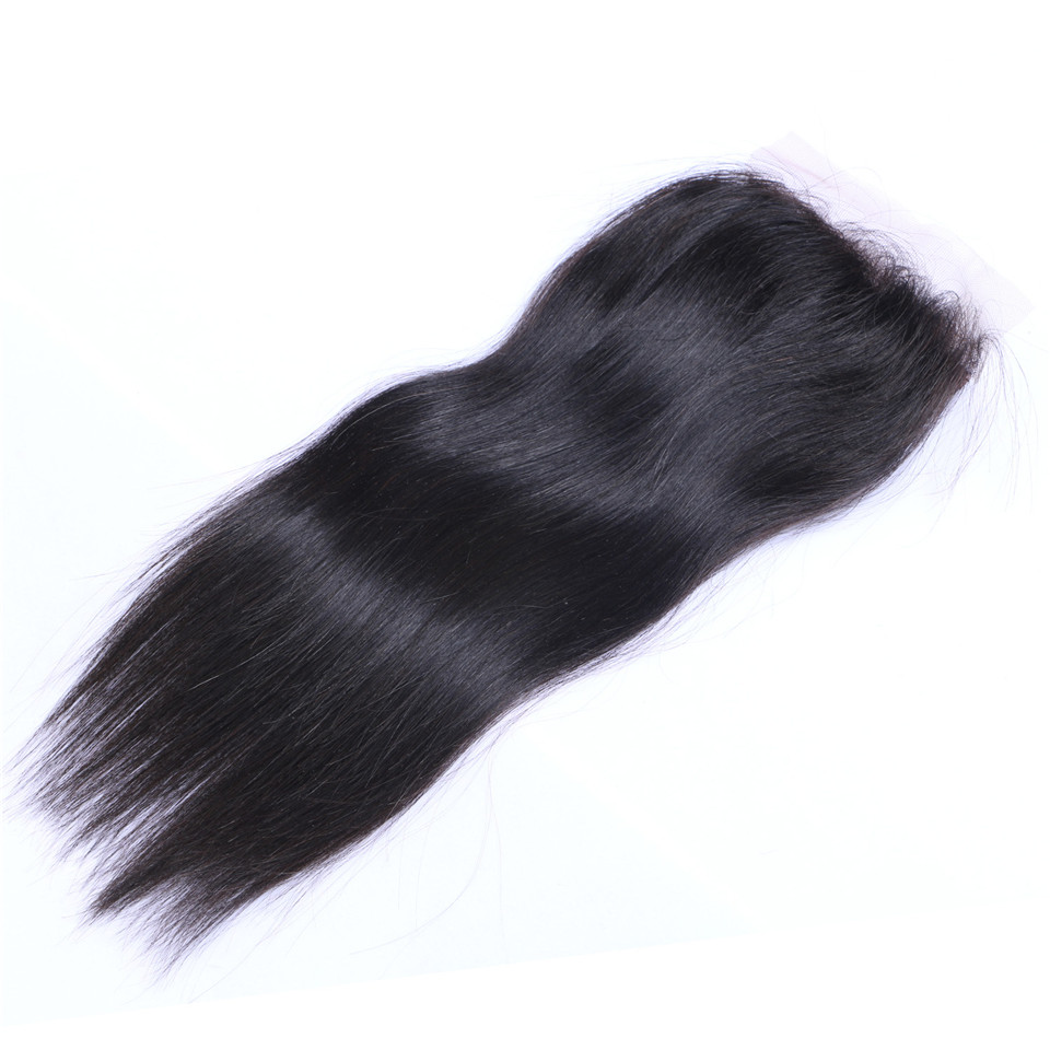 Free shipping Brazilian Straight Silk Base Free Part Remy Human Closure Bleached Knots With Baby Hair Top Closures