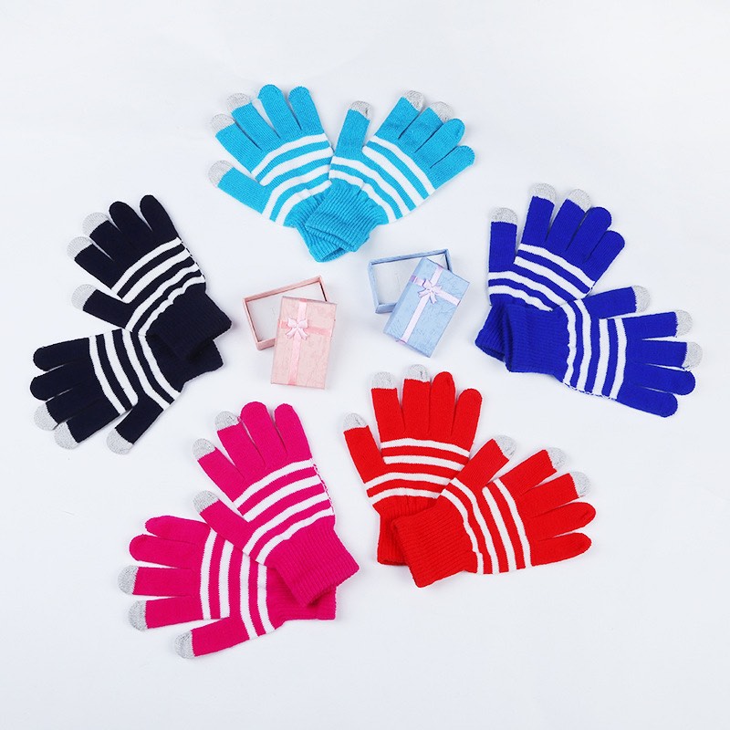 Mix Colors Classic Stripe Winter Warm Touch Screen Gloves For Table And Cellphone Stretchable Pure Color Five Fingers Glove