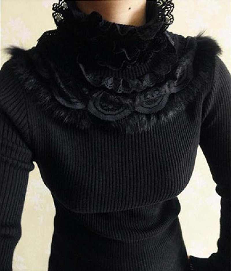 hair lace patchwork ruffled turtleneck sweater 2016 autumn winter long sleeve knitted pullovers ladies jumpers pull femme, Black
hair lace patchwork ruffled turtleneck sweater 2016 autumn winter long sleeve knitted pullovers ladies jumpers pull femme, Black