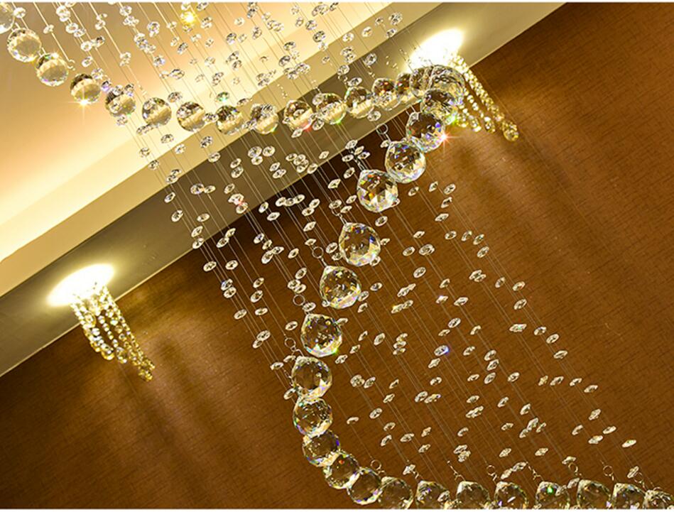 Modern LED Crystal Chandelier Lighting Spiral Stair Pendant Light Fixtures for Hotel Hall Stairs