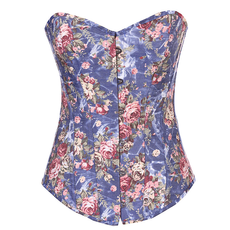 Free shipping!! Sexy Gothic Floral Fantasy Burlesque Denim Corset Women's Corset Lace Back Sexy Lingerie Pink 8910