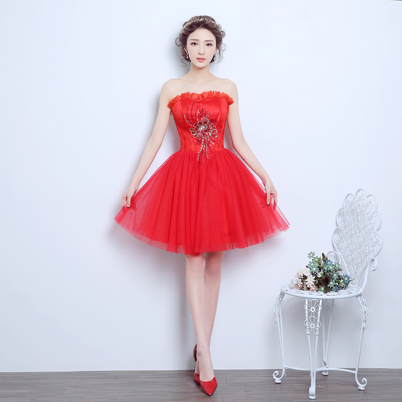2017 New Princess Evening Dresses Elegant Girls Women Bride Gown Fashion Red Short Ball Prom Party Homecoming Graduation Formal Dress