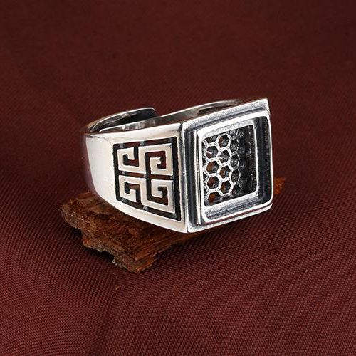 Fine Silver Art Nouveau 925 Sterling Silver Men Ring 9x9 /14x14 / 16x16mm Princess Cabochon Generous Jewelry Setting