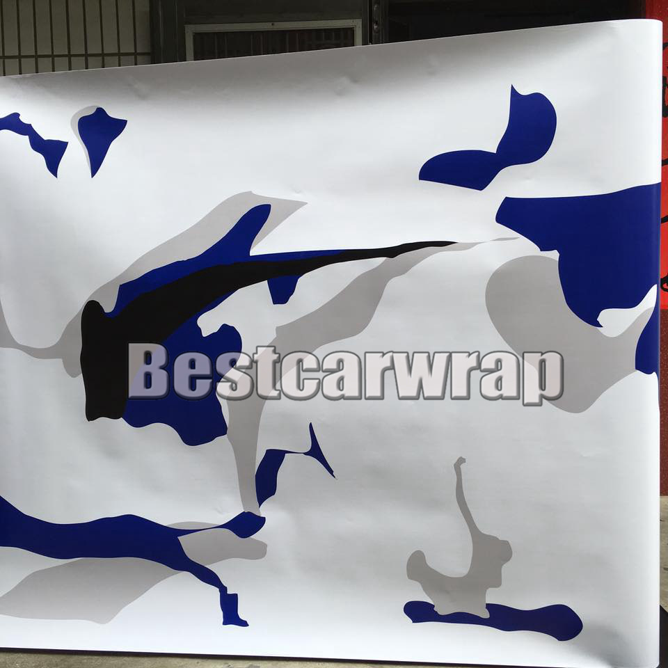 Ubran Large Blue Camo Car Wrap Vinyl With Air Rlease Gloss/ Matt Arctic Camouflage covering graphics Printed STYLING size 1.52X30M ROLL