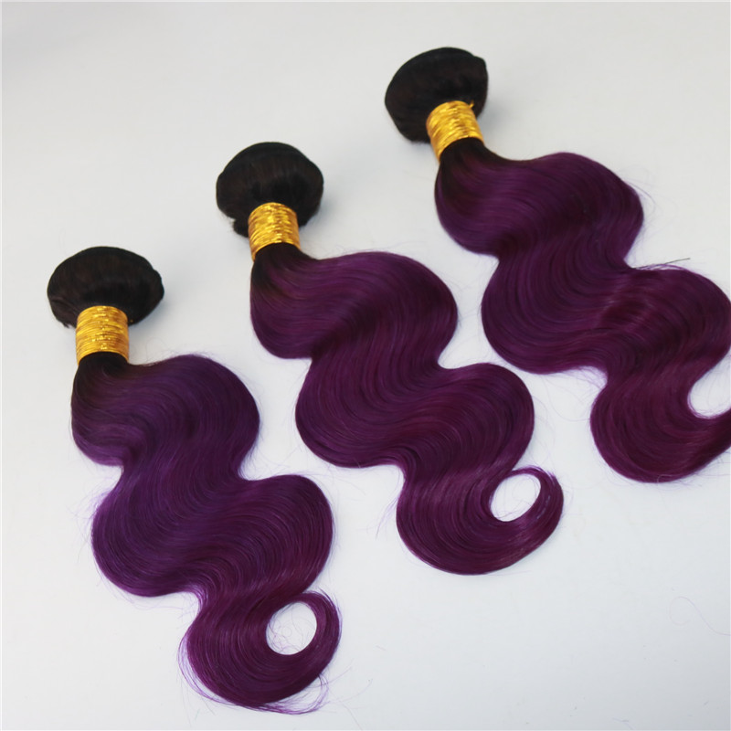 Two Tone Omber Hair Extensions Weaves 8A Peruvian Virgin Hair Body Wave Bundles Deal #1B/Purple Real Remy Hair Weft Extensions 100g