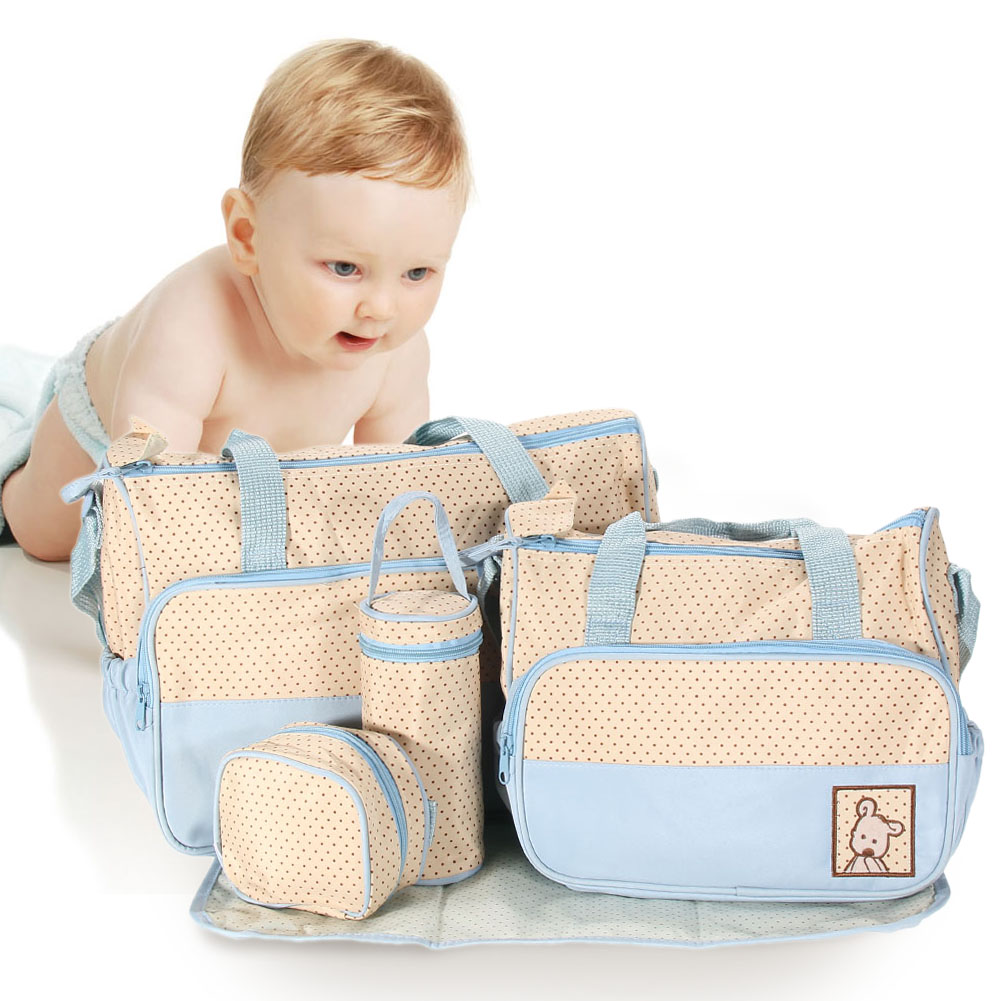 Diaper Bags Wholesale- 5Pcs/Set Multifunctional Mummy Baby Bag Diaper Nappy Changing Handbag 5 Size Diaper Towel Baby Clothes Milk Bottle Storage Bag 