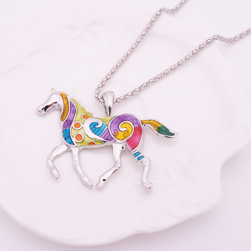 Wholesale-Colorful Horse Necklace Enamel Brincos Vintage Ethnic Animal Pendant For Women Fashion Jewelry 2016 Drop Shipping