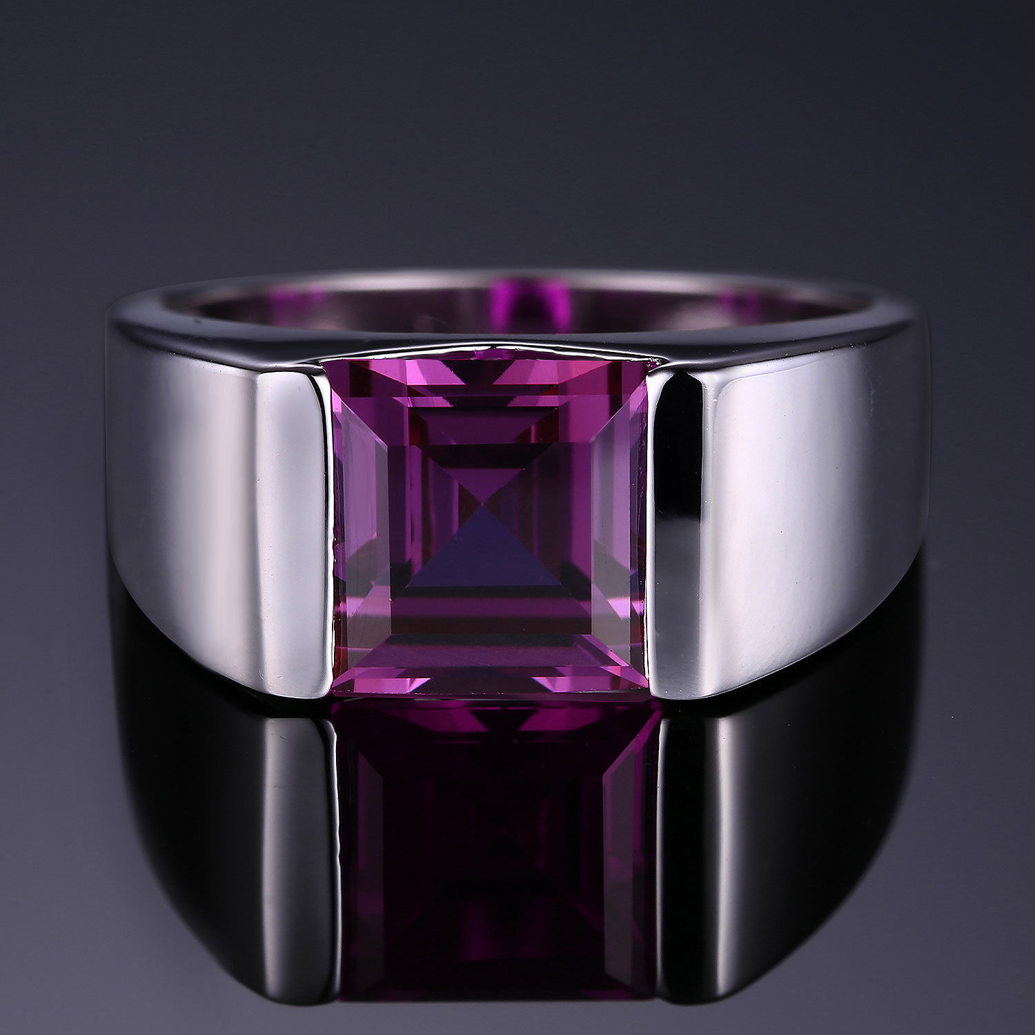 Wholesale Solitaire Fashion Jewelry 925 Sterling Silver Princess Square Amethyst CZ Diamond Gemstones Wedding Men Band Ring Gift Size 8-12