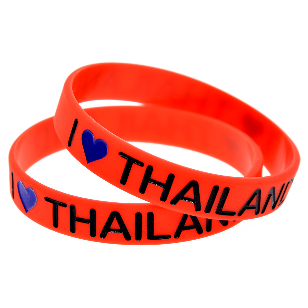 100PCS I Love Thailand Silicone Rubber Bracelet Decoration Logo Red Adult Size Perfect To Use In Any Benefits Gift