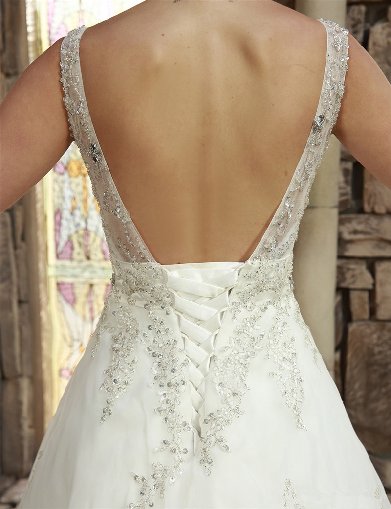2017 Elegant Sexy V-Neck Backless A-Line Wedding Dresses With Appliques Sequin Plus Size Wedding Party Bridal Gowns Vestido De Novia BW05