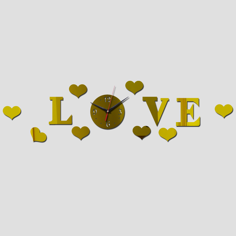 Wholesale- 2015 new real rushed acrylic 3d mirror love clock clocks watch wall Living Room Quartz Modern mechanism decoration free shipping