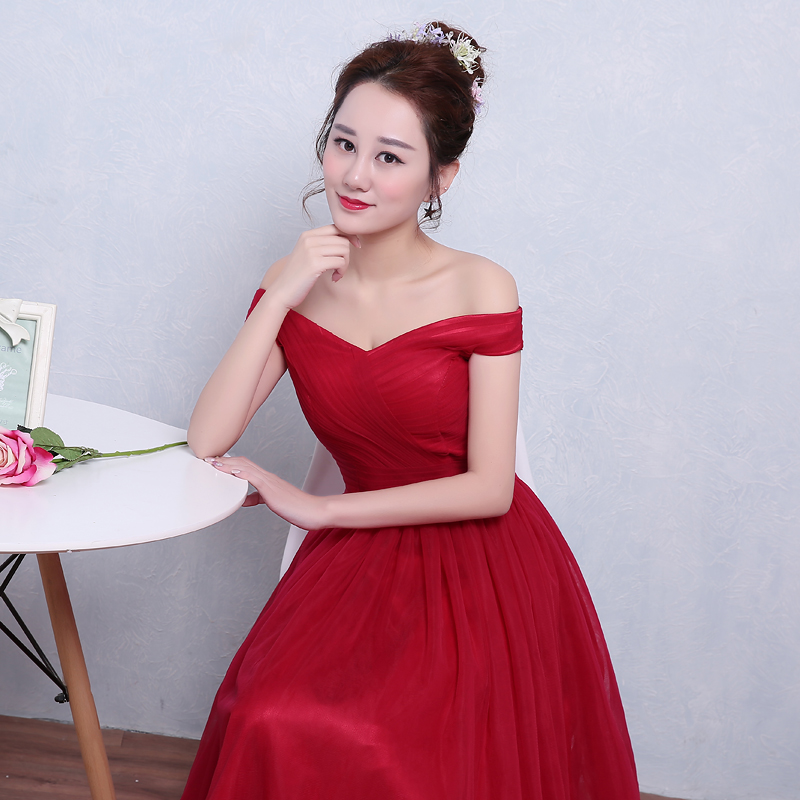 Elegant Burgundy Red Long Tulle Pleat Evening Dresses vestido longo festa Women dresses Off the Shoulder Formal Gowns Prom Dresses soiree