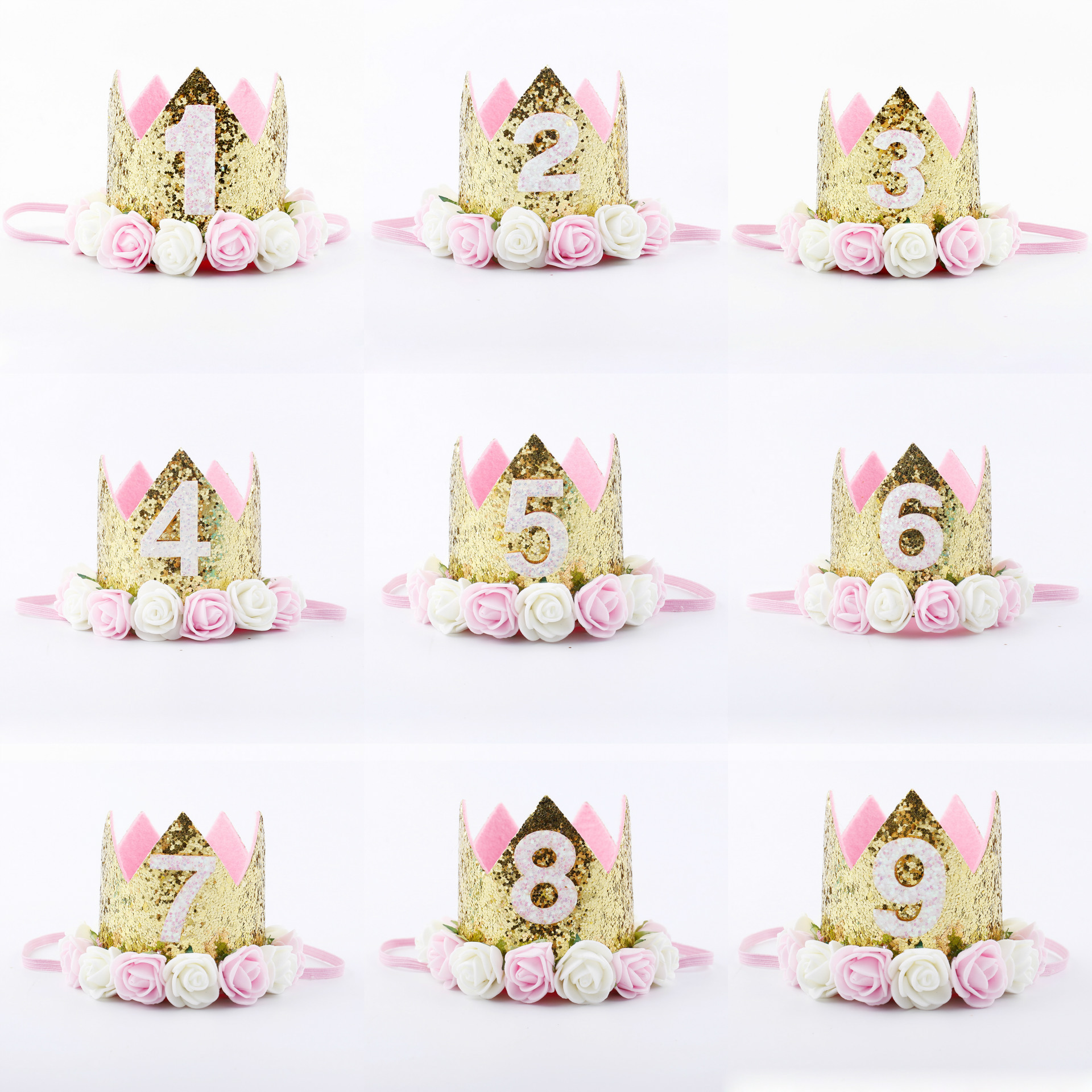 Hot New Gold Baby 1-9st Birthday Sparkly Party Crown Artificial Pink and Creamy White Rose Flowers Tiara Headband HJ152
Hot New Gold Baby 1-9st Birthday Sparkly Party Crown Artificial Pink and Creamy White Rose Flowers Tiara Headband HJ152