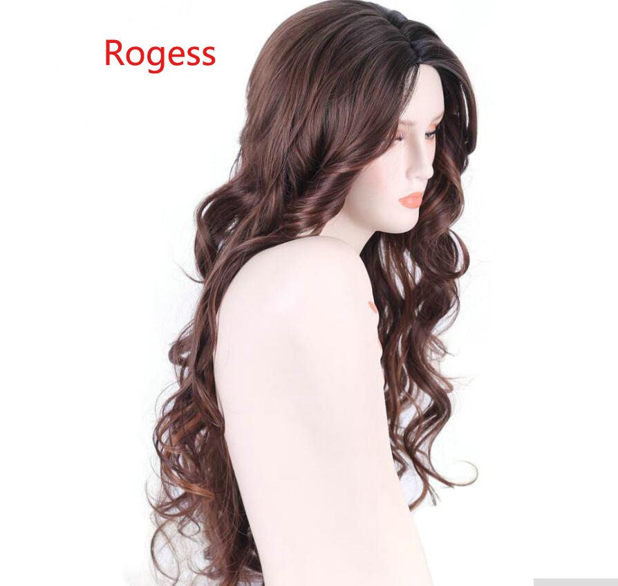 28Inch Long Ombre Brown Wigs For Black Women Heat Resistant Synthetic Wig Big Wavy Pruiken Perruque Synthetic Hair wig