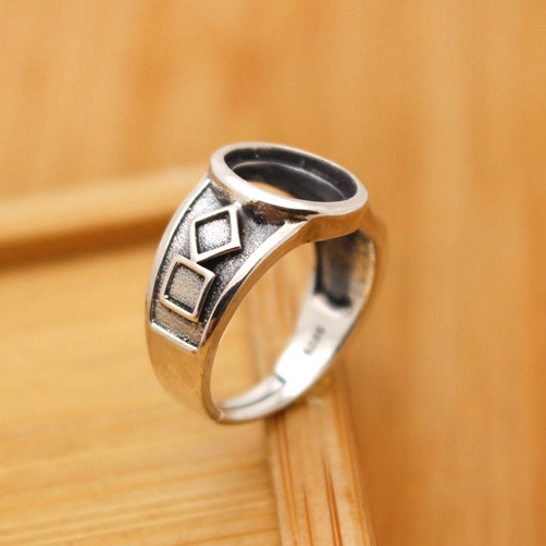 925 Sterling Silver 9X11mm Oval Cabochon Semi Mount Fashion Ring Art Deco Engagement Wedding Ring Men Fine Jewelry Setting