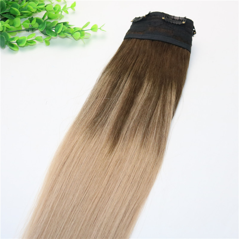 Ombre Ash Blonde With Warm Highlights Dark Brown Root One Piece Clip In Human Hair Extensions 5Clips Per Piece Brazilian Virgin Hair
