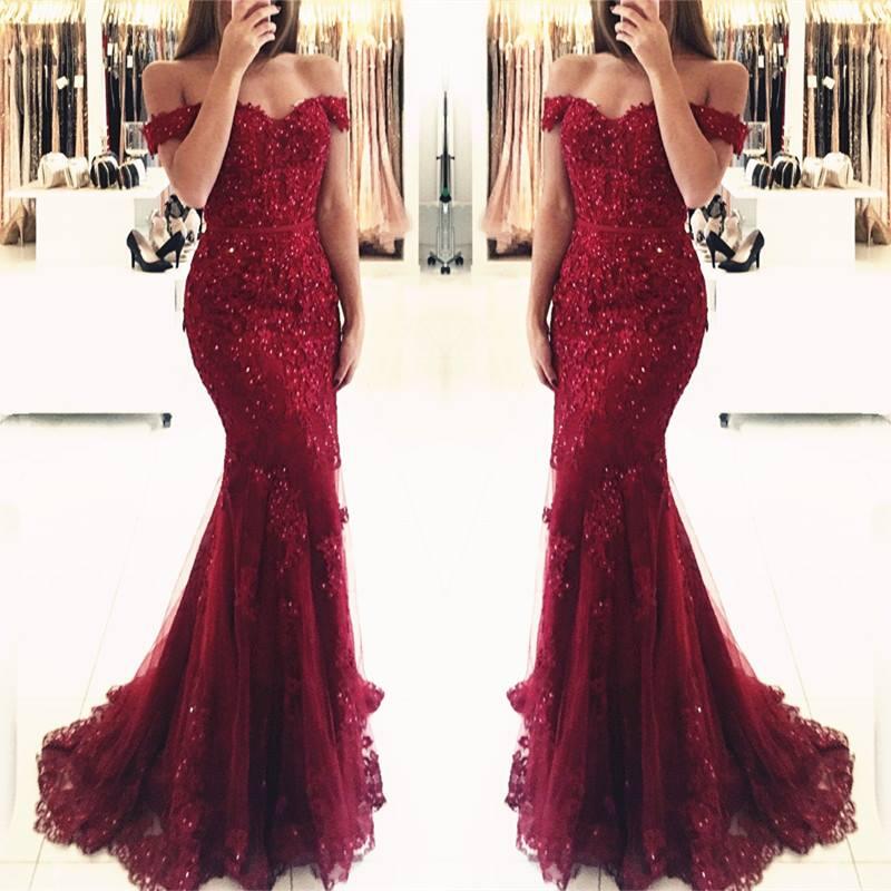 Stunning Crystal Burgundy Mermaid Prom Dresses Off The Shoulder Sweetheart Soft Tulle Lace Floor Length Formal Evening Dresses, Champagne 
Stunning Crystal Burgundy Mermaid Prom Dresses Off The Shoulder Sweetheart Soft Tulle Lace Floor Length Formal Evening Dresses, Champagne