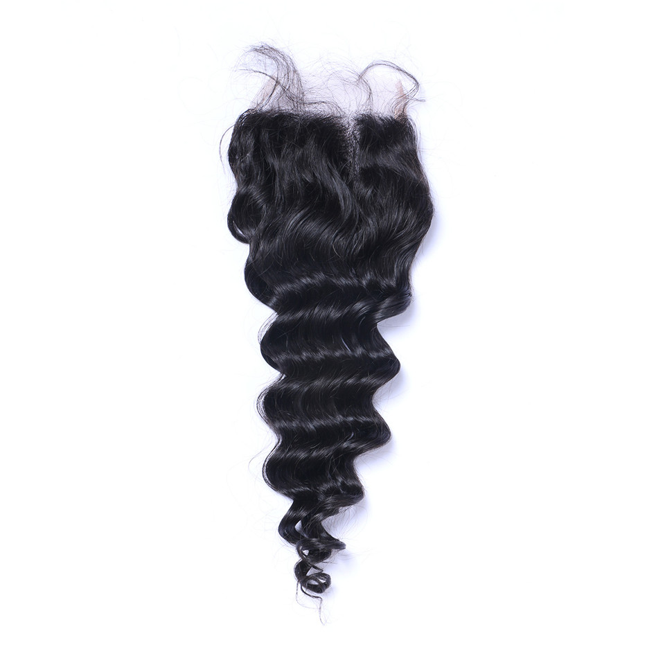 Brazilian Loose Deep Wave Human Virgin Hair Weaves With 4x4 Lace Closure Bleached Knots 100g/pc Natural Color Double Wefts Hair Extensions