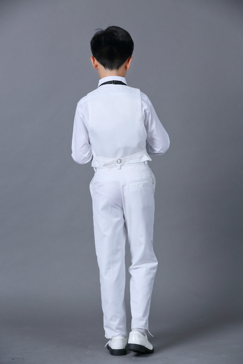 Boys Wedding Suits New Size 2-10 White Boy Suit Formal Party Five Sets Bow Tie Pants Vest Shirt Kids Suits Free Shipping In Stock