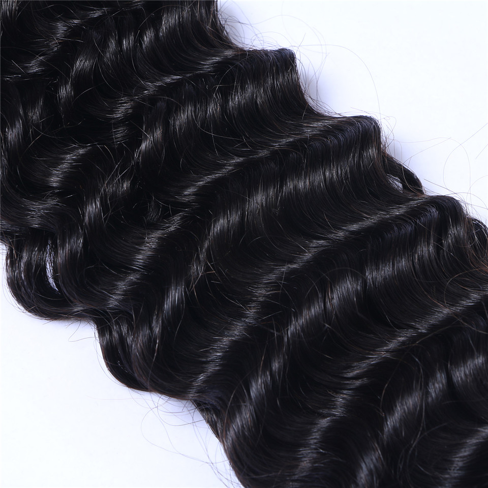 Brazilian Deep Wave Human Hair Weaves 3 Bundles With 2x6 Kardashian Lace Closure Double Weft Dyeable Bleachable 100g/pc