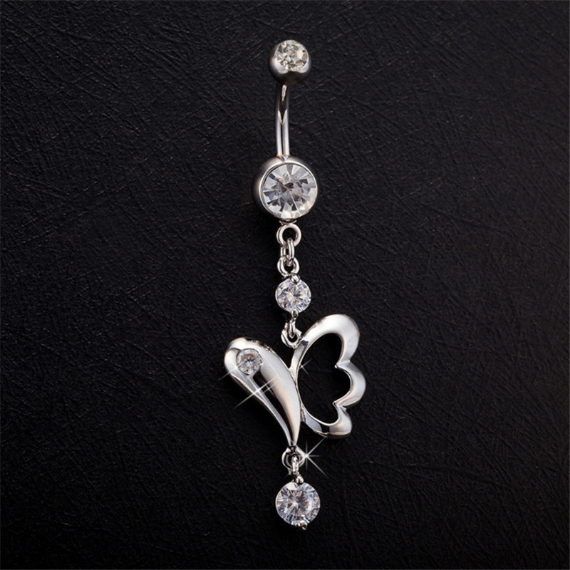 NEW High quality Medical Steel Crystal Rhinestone Butterfly Belly Button Ring Dangle Navel Body Piercings Lovery Navel Belly Free shipping