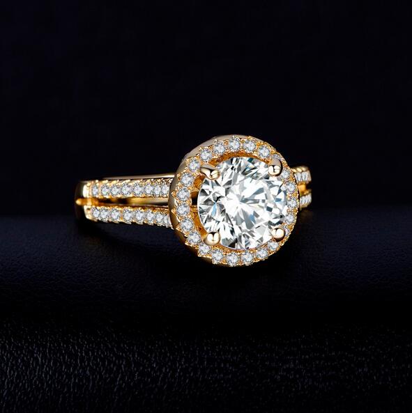 Size 5-11 New Brand Desgin Luxury Jewelry Round Cut White Sapphire 925 Sterling Silver Yellow Gold CZ Diamond Wedding Crown Women Ring Gift