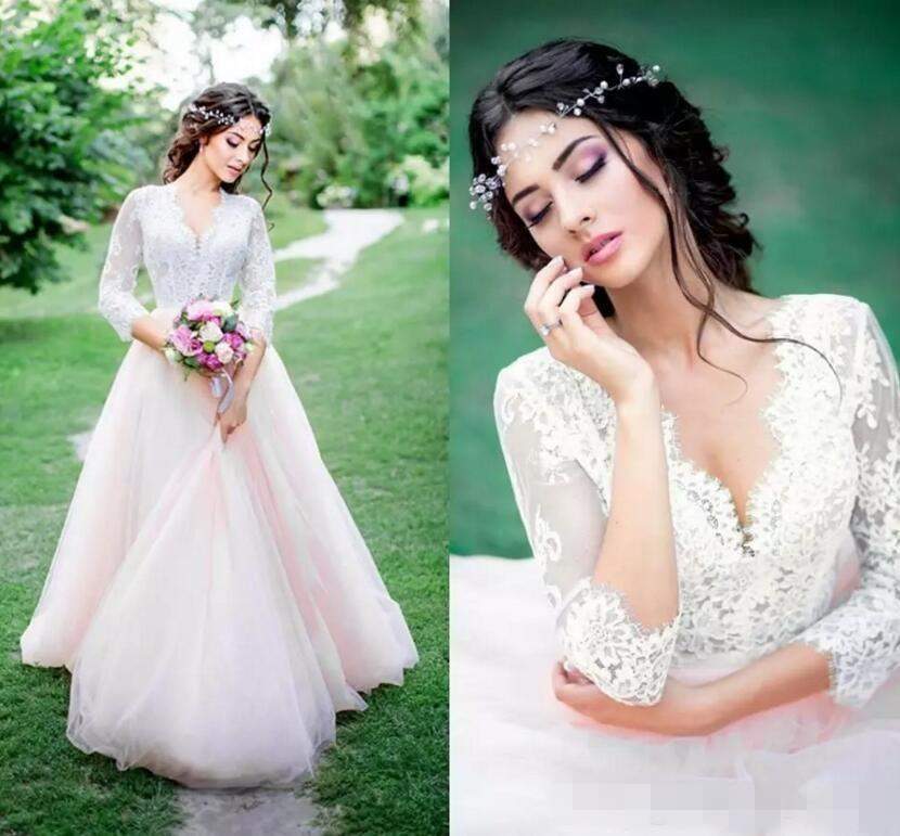 2019 Bohemian Blush Tulle White Lace Wedding Dresses Long Sleeve V Neck A Line Bridal Gowns Cheap Custom Made Summer Beach Wedding Wear
2019 Bohemian Blush Tulle White Lace Wedding Dresses Long Sleeve V Neck A Line Bridal Gowns Cheap Custom Made Summer Beach Wedding Wear
