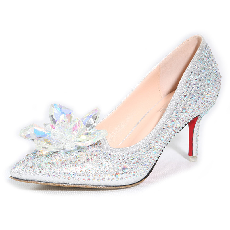 Cinderella Girls Party Prom Homecoming Shoes 2017 Bling Bling Crystals Rhinestones High Heels Silver Champagne Wedding Shoes for Brides