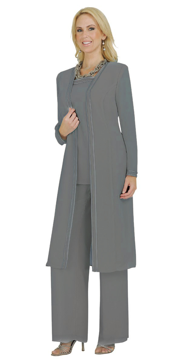 Plus Size Mother of the Bride Pants Suit Elegant 3 Piece Wedding Guest Outfit with Long Jacket - view 8
