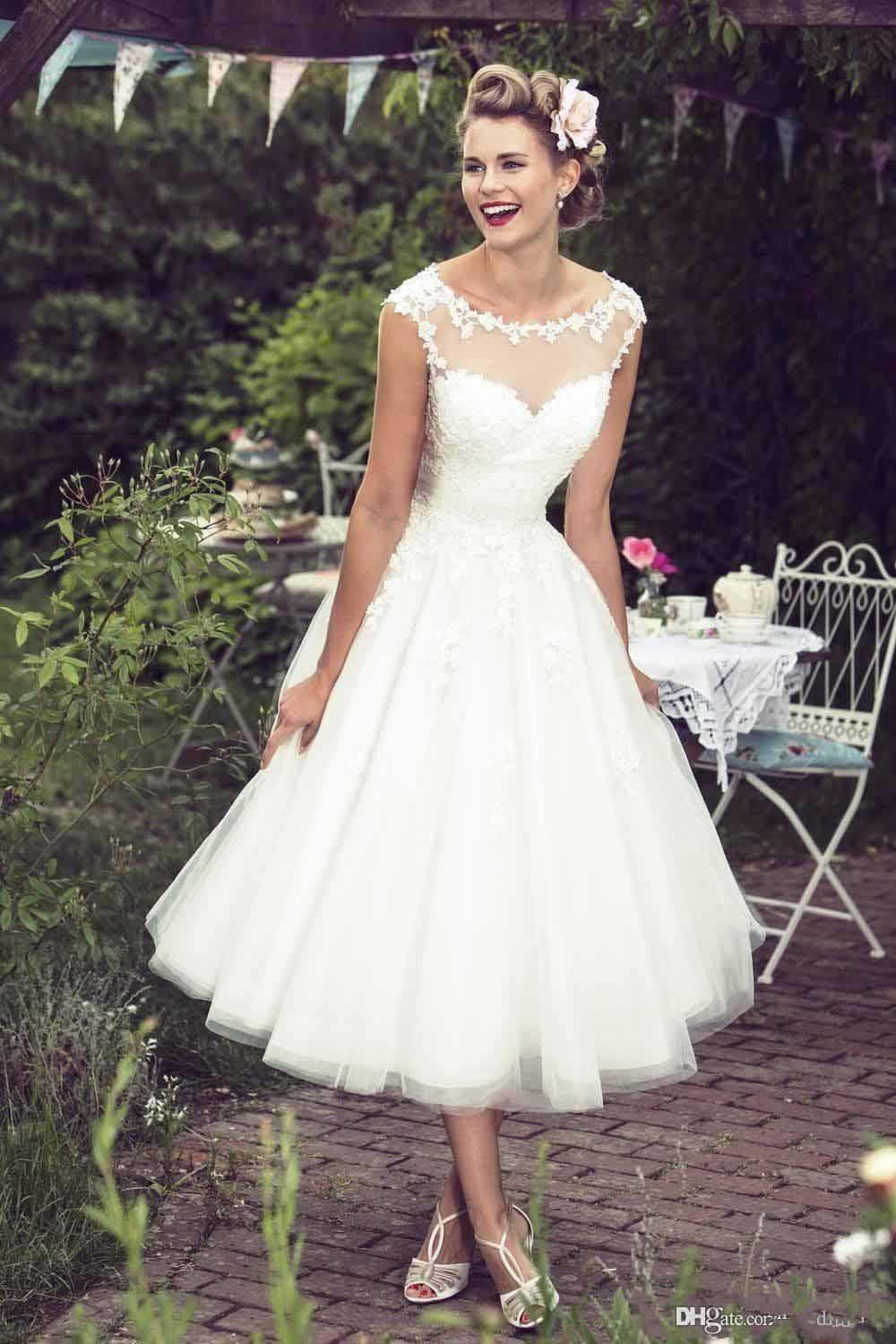 Bohemian Short Tea Length Country Garden Wedding Beach Gowns Capped Sleeve Lace Bridal Dresses Custom Made 0510