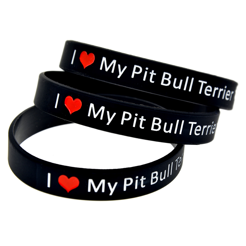 100PCS I Love My Pit Bull Terrier Silicone Bracelet Debossed and Ink Filled Logo Black Fashion Gift