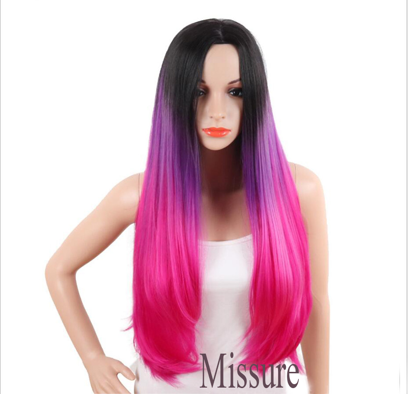Popular Fashion Pink Ombre Long Straight Women's Cosplay Hair wig
