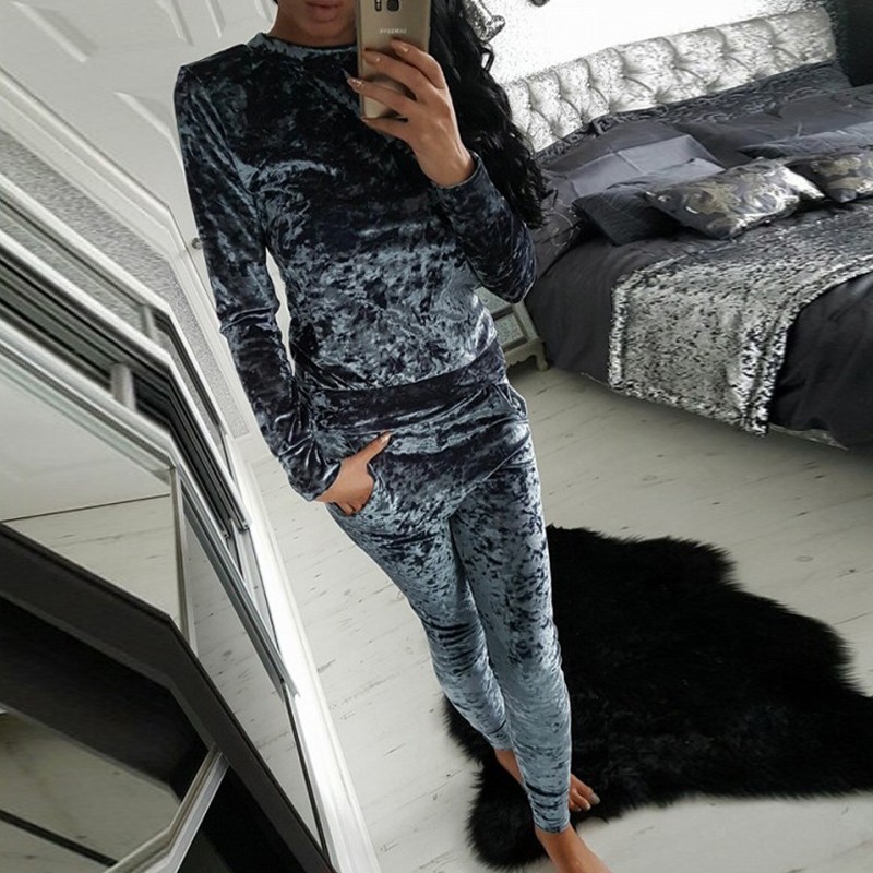 2020 Spring Autumn Fashion 2 Piece Set Tracksuit For Women Pants And Sweatsuit Tracksuit Velvet 5 Shining Colors women Suit