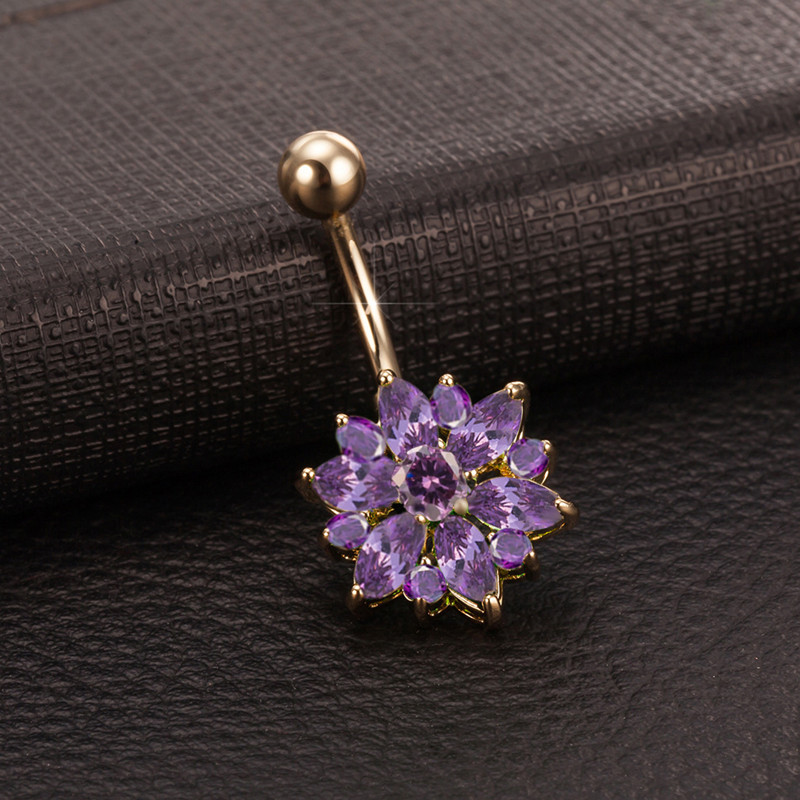 10 Colors for Option Anti-Allergic Cute Flowers Belly Button Rings CZ Women Sexy Body Jewelry Dangle Navel Body Piercing Jewelry for Dancers