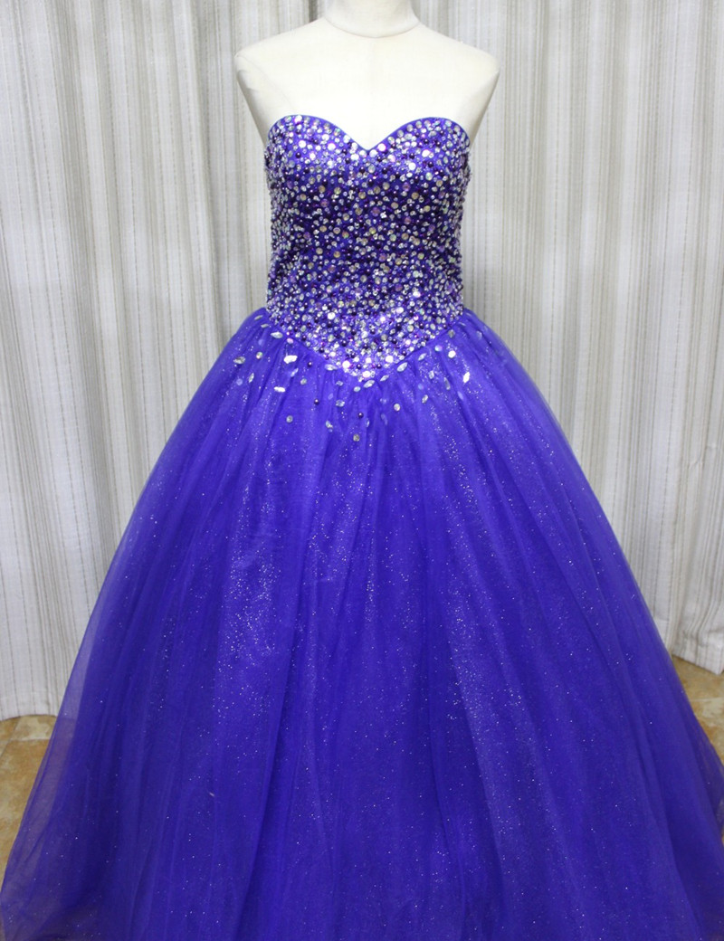2018 Fashion Blue Crystal Ball Gown Quinceanera Dresses with Sequined Tulle Sweet 16 Dress Lace Up Floor-Length vestido para debutante BQ01