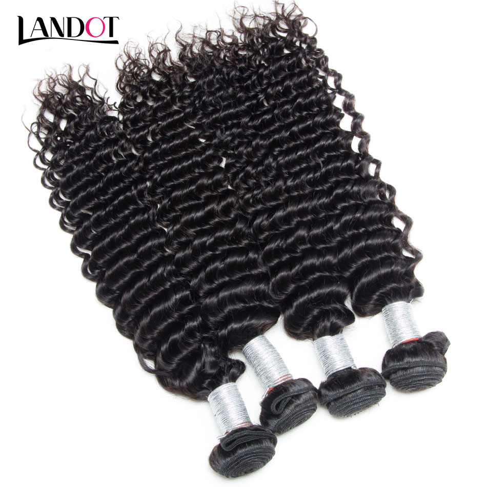 Brazilian Curly Virgin Human Hair Weaves 4 Bundles with Lace Closures Peruvian Malaysian Indian Mongolian Deep Jerry Curly Hair Extensions