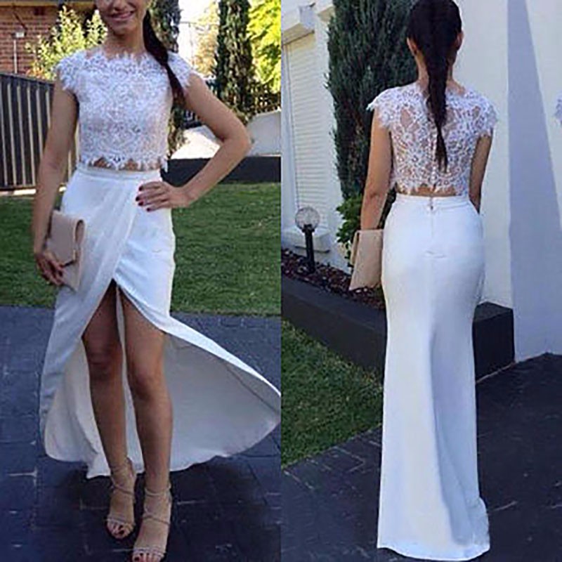 White Applique Bodice Two Pieces Evening Dress Elegant Front Split Floor Length Prom Party Dress Vestido De Festa Formal Dress, Royal blue
White Applique Bodice Two Pieces Evening Dress Elegant Front Split Floor Length Prom Party Dress Vestido De Festa Formal Dress, Royal blue
