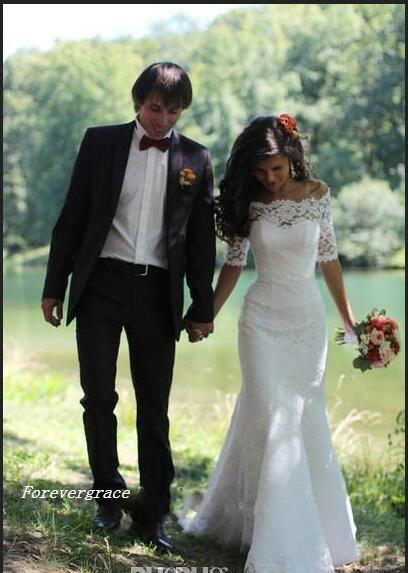 High quality Full Lace Mermaid Wedding Dress Romantic Off The Shoulder Bridal Gown Plus Size Custom Made