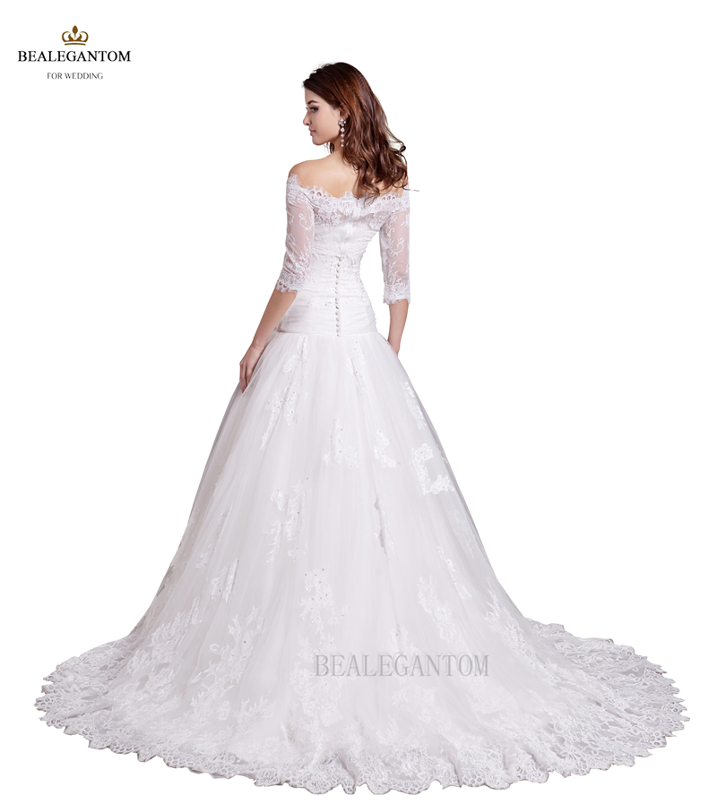 new elegant half sleeves lace wedding dresses aline beaded appliques wedding party bridal gowns bm28