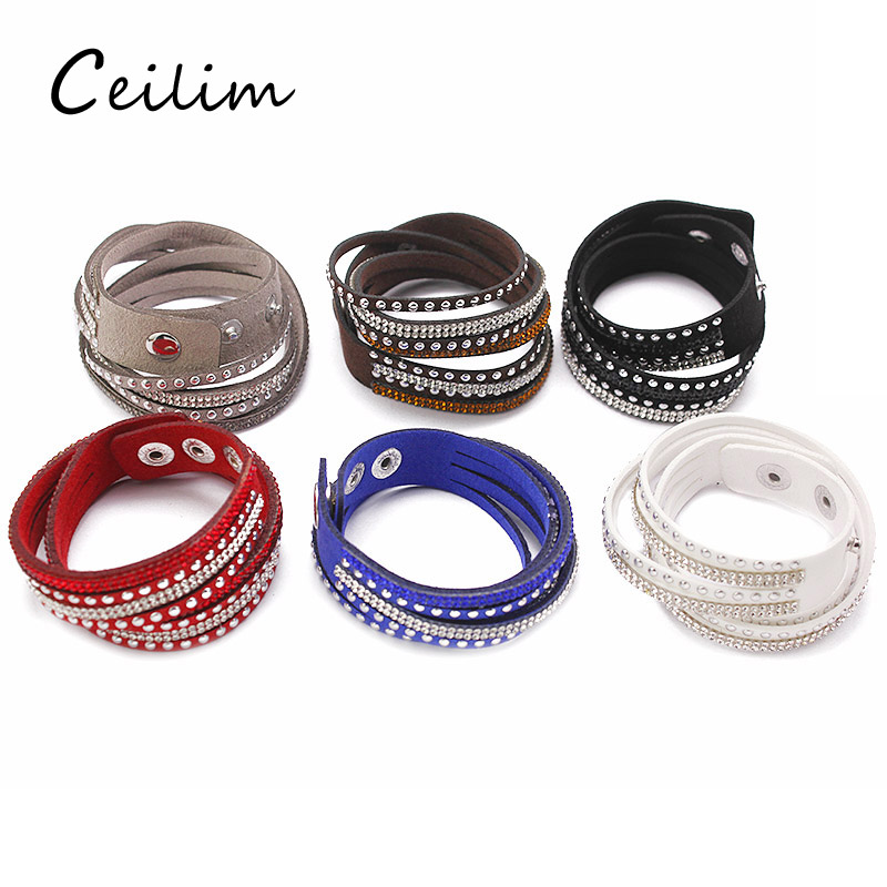 Rhinestone Leather Wrap Bracelet - 9 Colors, Snap Button, Perfect for Parties and Gifts
Rhinestone Leather Wrap Bracelet - 9 Colors, Snap Button, Perfect for Parties and Gifts