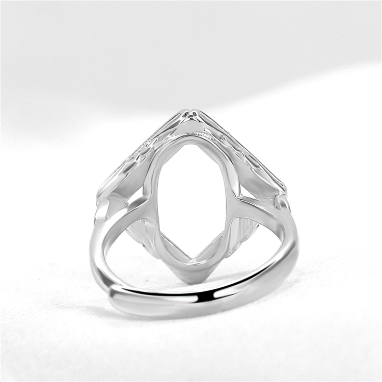 Sterling Silver 925 Plated White Gold Engagement Wedding Semi Mount Ring for 11x11mm Princess Cabochon Amber Turquoise Lapis Lazuli Setting