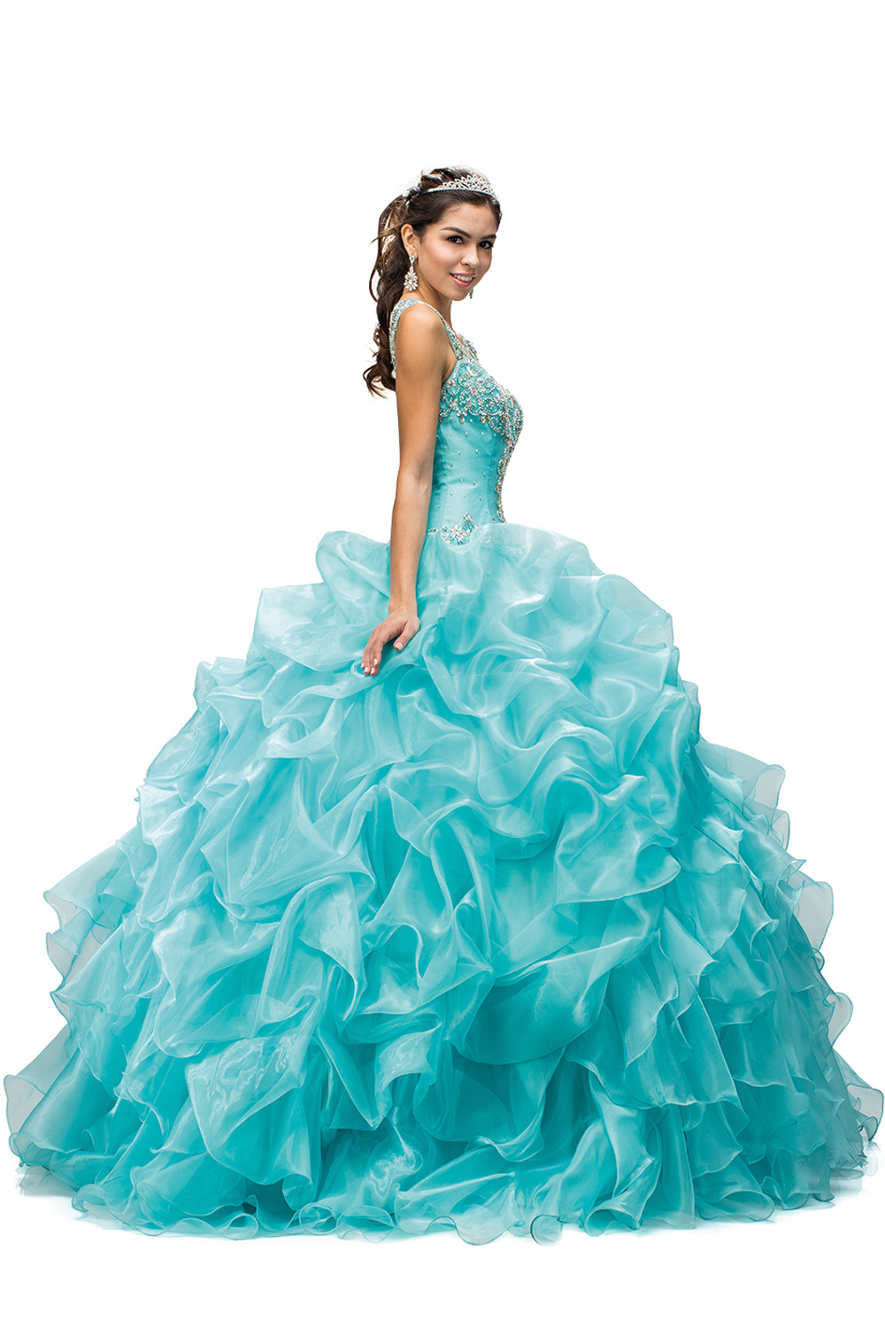 2022 Quinceanera Dresses Royal Blue Ball Gown Organza Ruffled Layered Beaded Crystal Long Sweep Train Party Prom Ball Gowns
